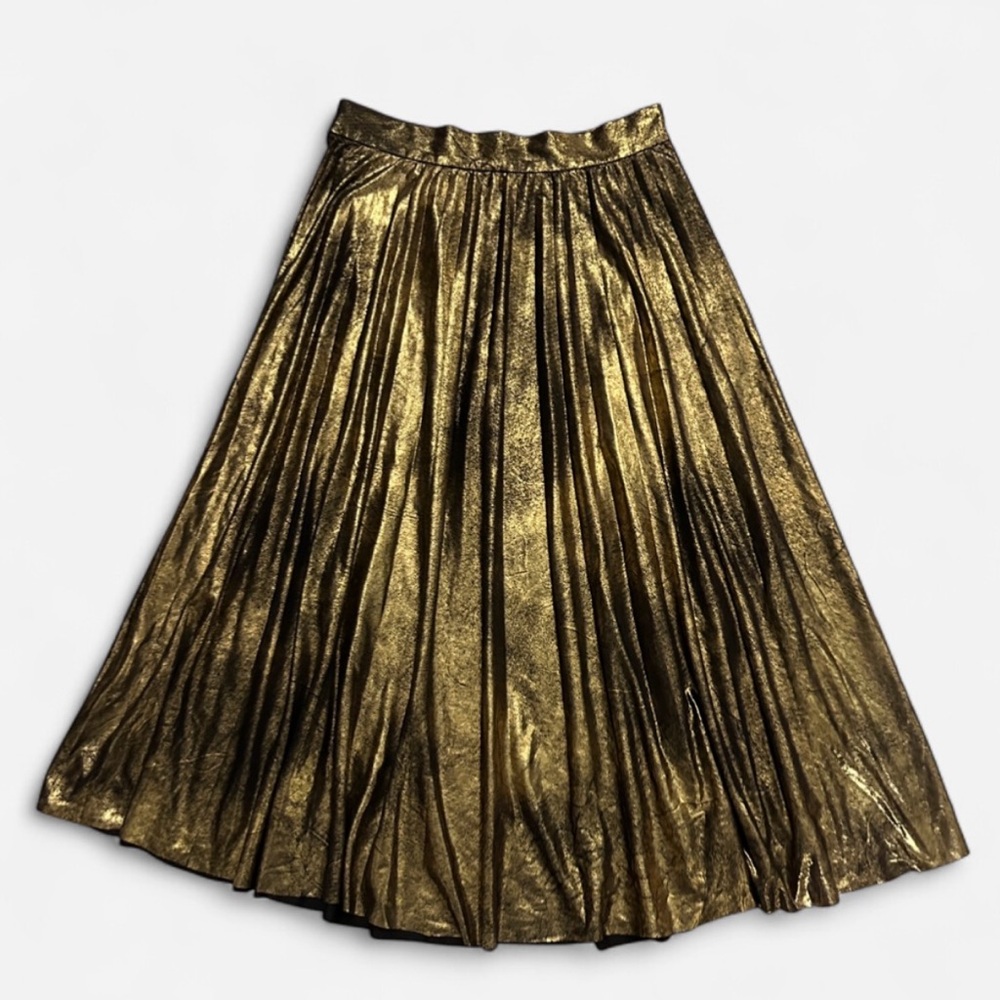 Gold Metallic Pleated Midi Skirt Zara XS